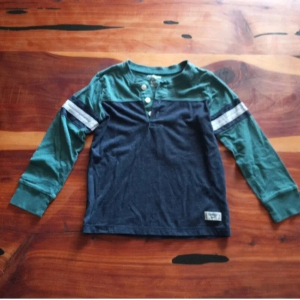 Oshkosh B'gosh Blue Green Colorblock Long Sleeve Henley Tee Boys 6